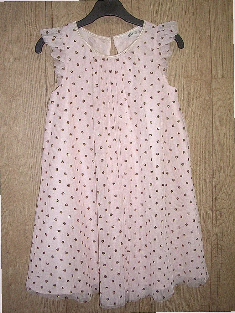H&M neu Mädchen Baby rosa gold Kurzarm Tüll Partykleid Alter 7-8