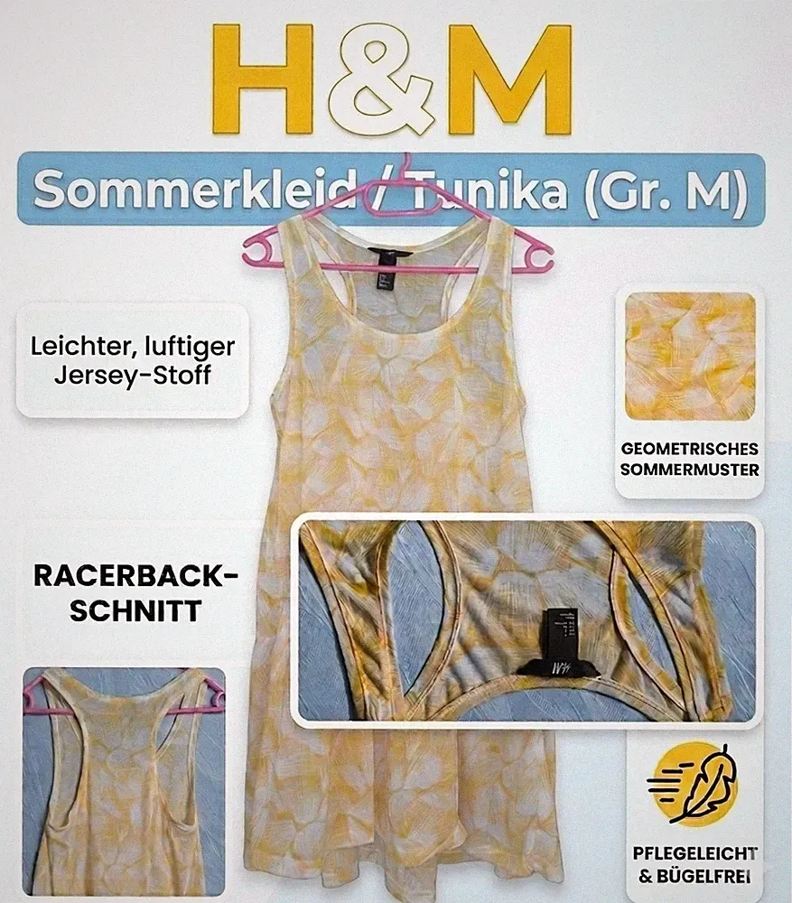 H&M Sommerkleid / Tunika in Gelb-Weiß (Gr. M) – Perfekt für den Strand!