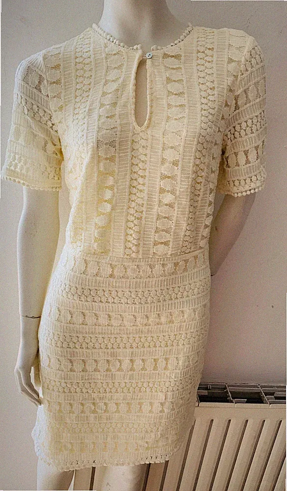 H&M Spitzenkleid creme Etuikleid Cocktailkleid Festlich Kurzarm Knielang 44 NEU