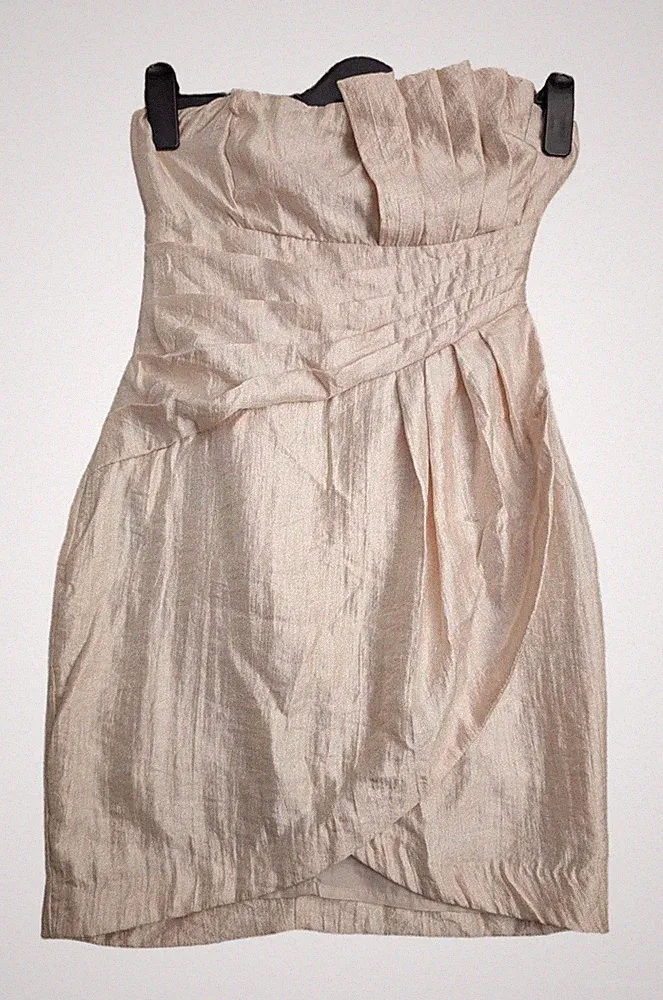 H&M Trägerloses Kleid UK 6 Metallic Champagner Rosa Drapiert Cocktail Hochzeit Gast