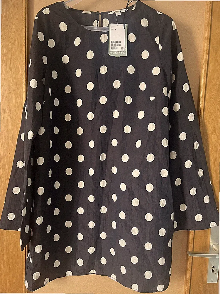 H&M Tunika Kleid Schwarz Weiß gepunktet Polka Dot Gr M
