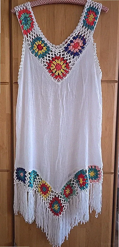 Häkelkleid Sommerkleid Strandkleid Boho weiß Gr. 36-38 Baumwolle