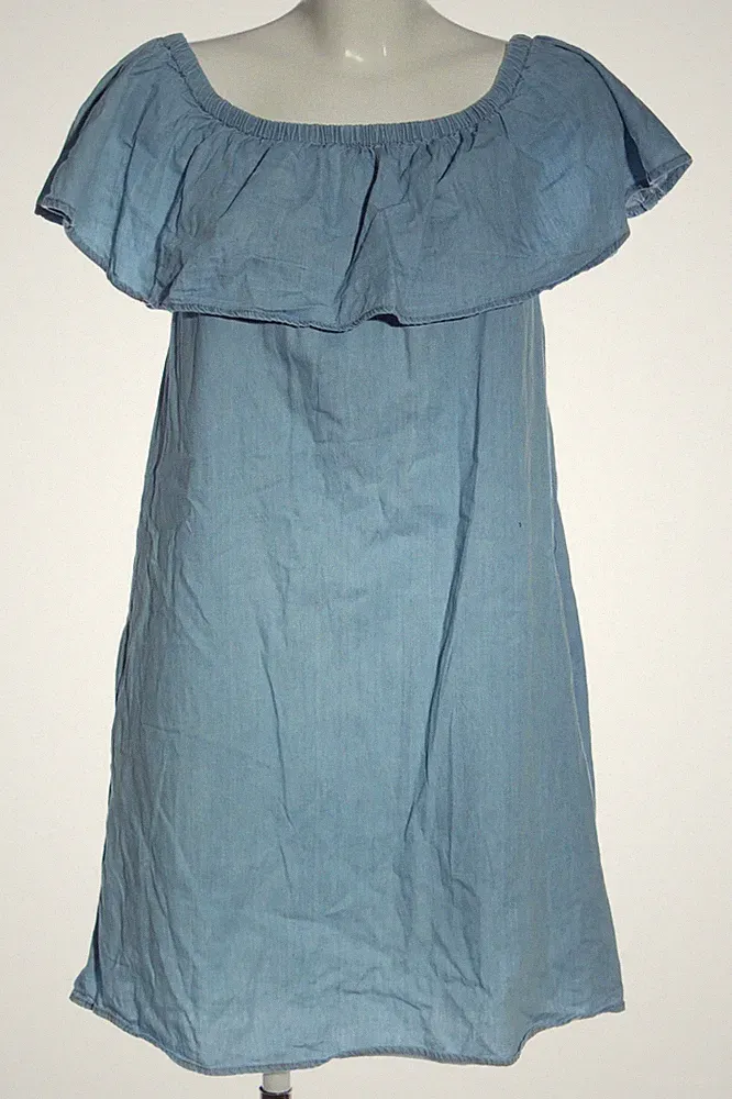 Hailys Sommerkleid Jeans-Optik A-Linie Carmenausschnitt blau Gr. 38