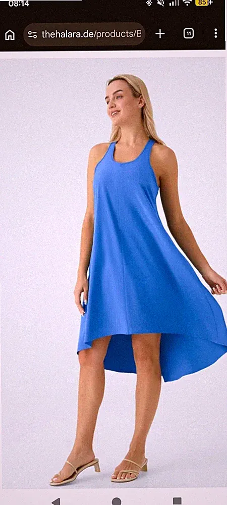 Halara Damen Kleid Blau A-Linie Midi ärmellos mit Taschen XL Jersey