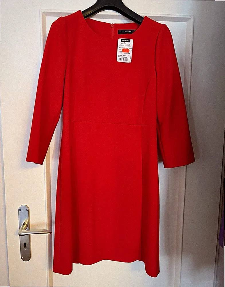 Hallhuber Damen Etuikleid Rot Gr. 36 knie-lang 3/4 Arm Rundhals Zip