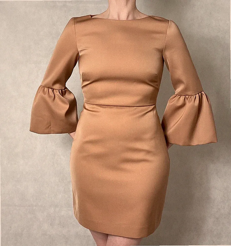 Hallhuber gold Kleid rosegold 34 XS Hochzeit Tulpenärmel rose Nude Glockenärmel