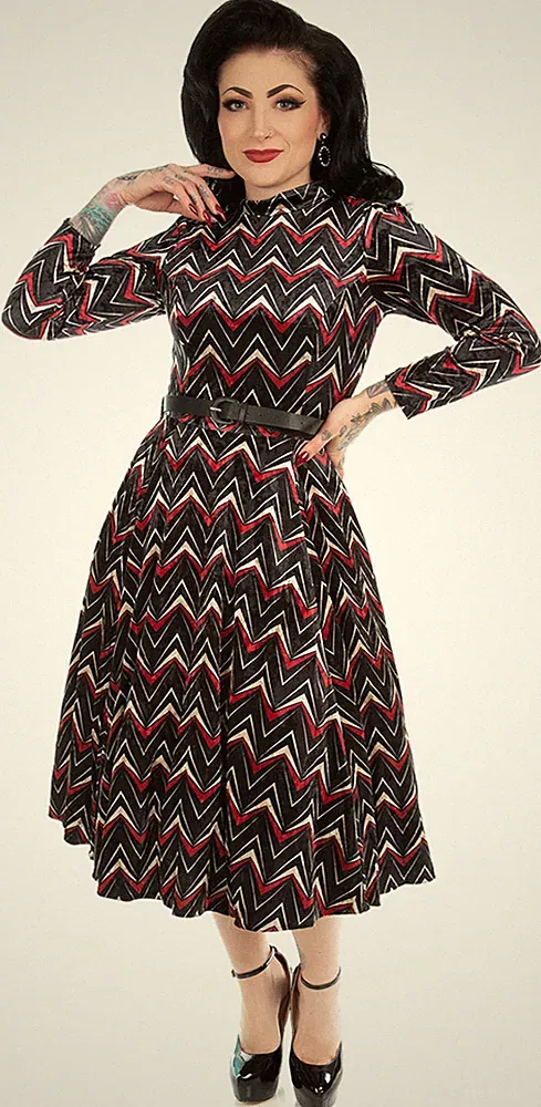 Hearts & Roses «CHEVRON VELVET» Vintage SAMT SWING DRESS Kleid Rockabilly