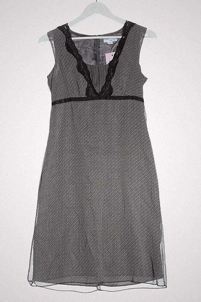 Heine A-Linien Kleid schwarz Allover-Druck Midi tailliert Gr. 36