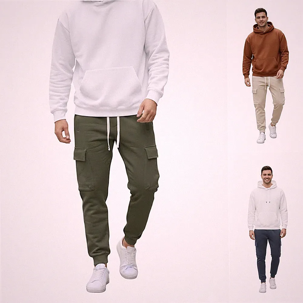 Herren Anzughose Winter Baumwolle Sweatshirts mit Seitentaschen Cargotaschen
