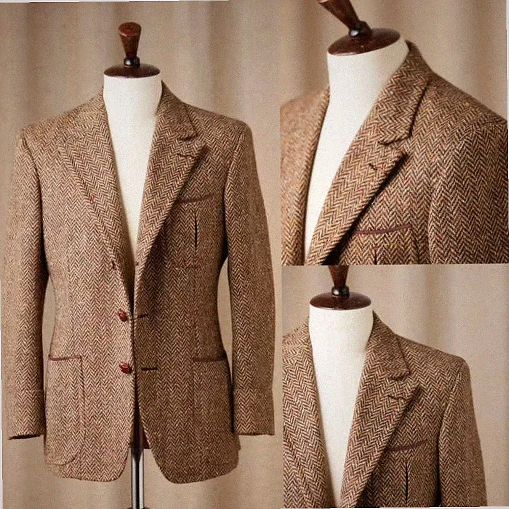 Herren Fischgrat Tweed Anzug Sakko Klassisches Modell für Spaziergang Gasthaus