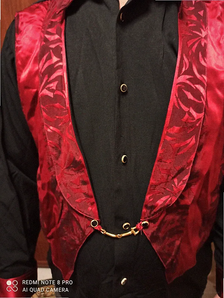 Herren Hemd Tanz Tango Party Schwarz Rot Viskose Gr. L