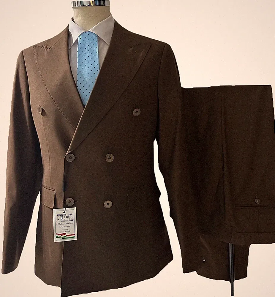 HERREN KLEID DOPPELREIHIG BRAUN 46 48 50 52 54 56 58 DROP 6 MADE IN ITALY SOMMER