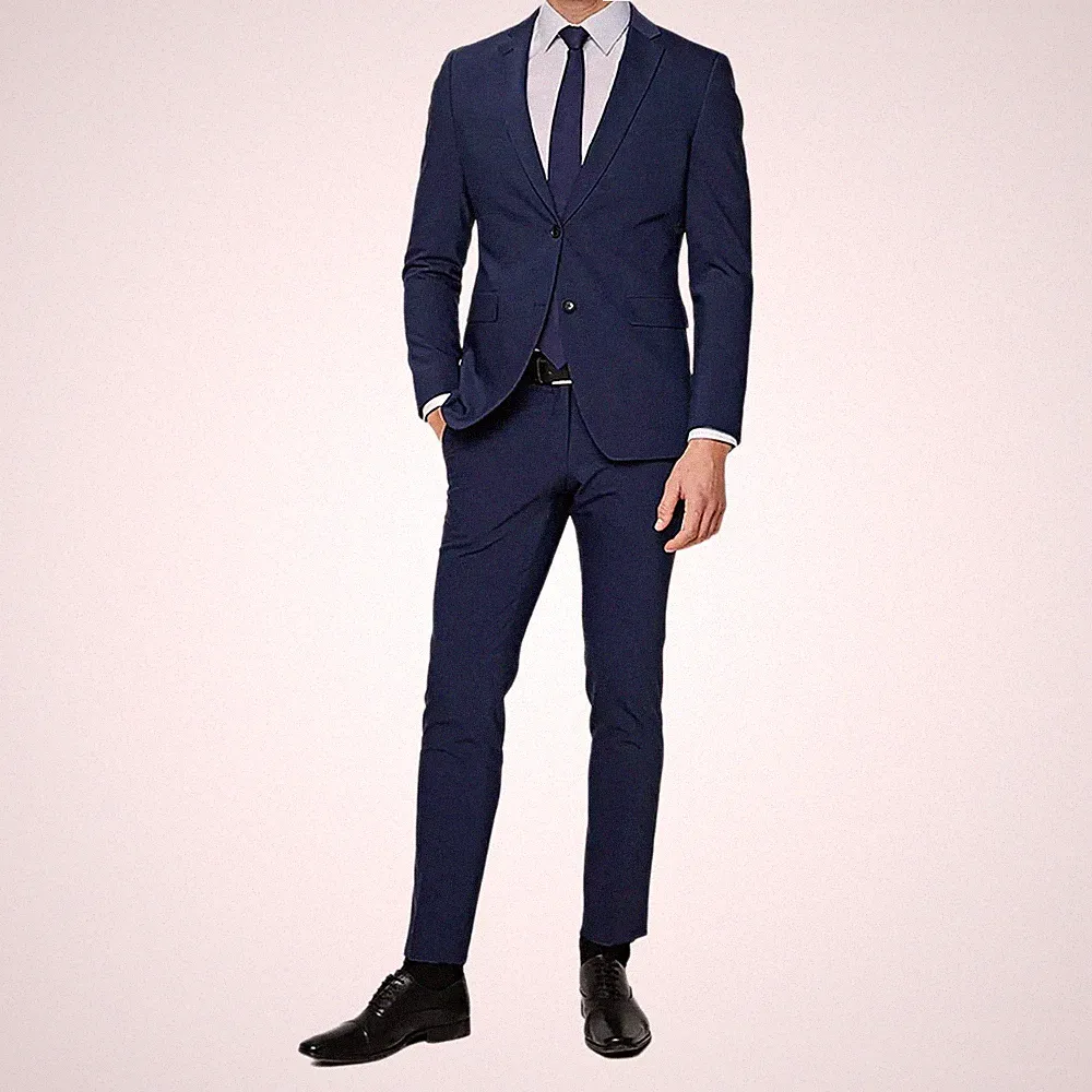Herren Kleid mit Jacke und Hose Elegant Klassisch Einfarbig Blau Schwarz 46 4