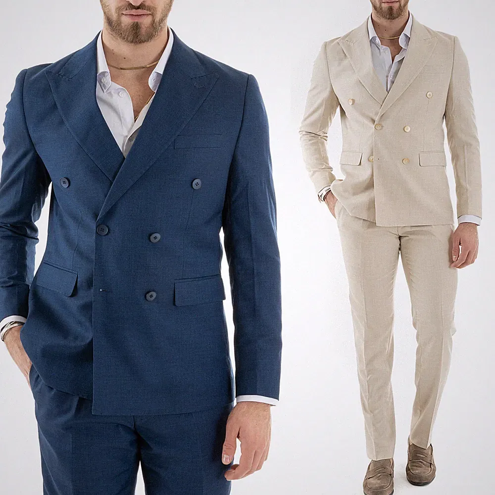 Herren Kleid Zweireiher Kleid Viskose Komplett Jacke Hose verschiedene Farben