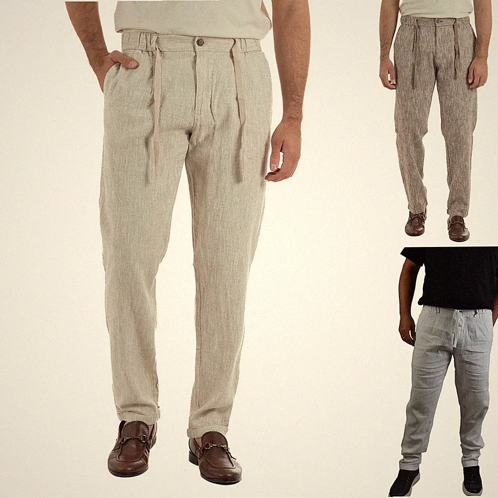 Herren Leinenhose Sommer Elegante Hose Beige Weiß Braun 46 48