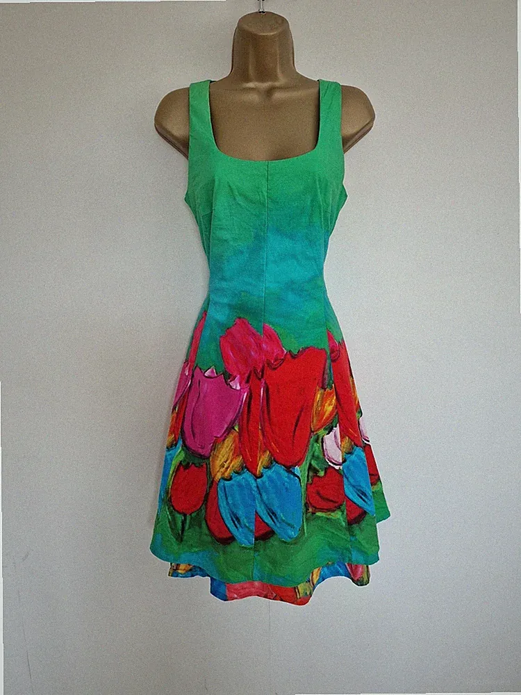 Herz Damen Kleid Größe S UK 10 Grün Blumen Party Anlass Gast