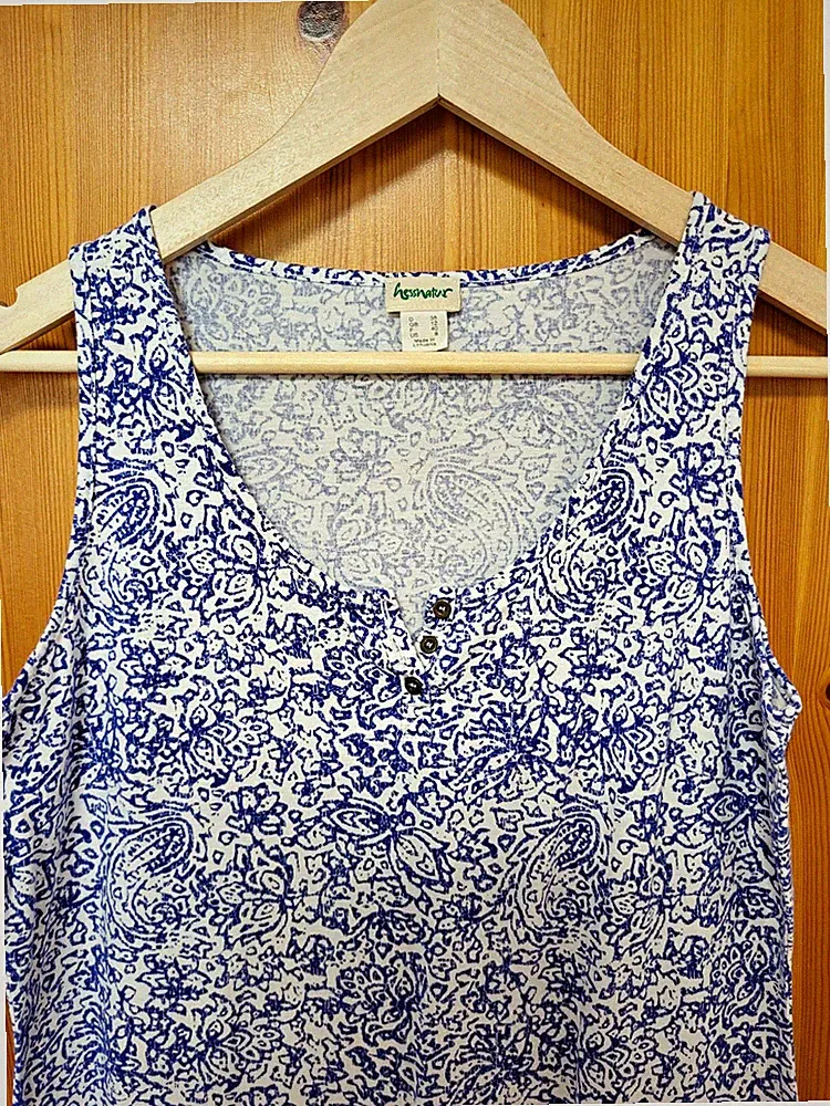 Hessnatur Damen Etuikleid 38 blau/weiß Paisley Jersey ärmellos Bio Baumwolle M