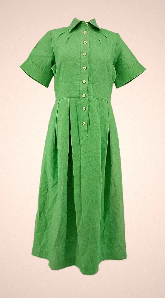Highmoor Damen Kleid Gr.38 Grün A-Linie Tailliert Klassisch Knopfleiste