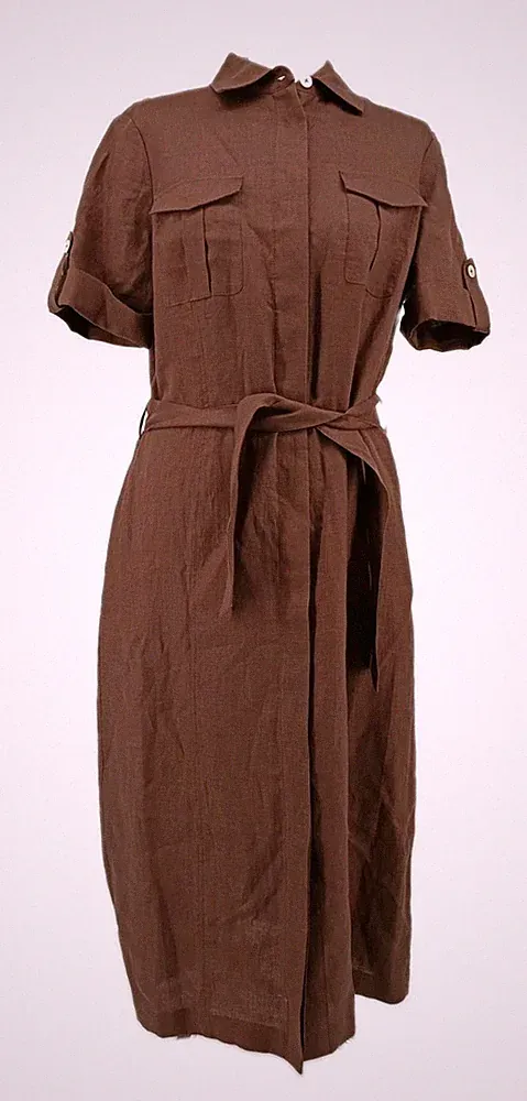 Highmoor Damen Kleid Gr.40 Braun A-Linie Gürtelband Klassisch Leinen Tailliert