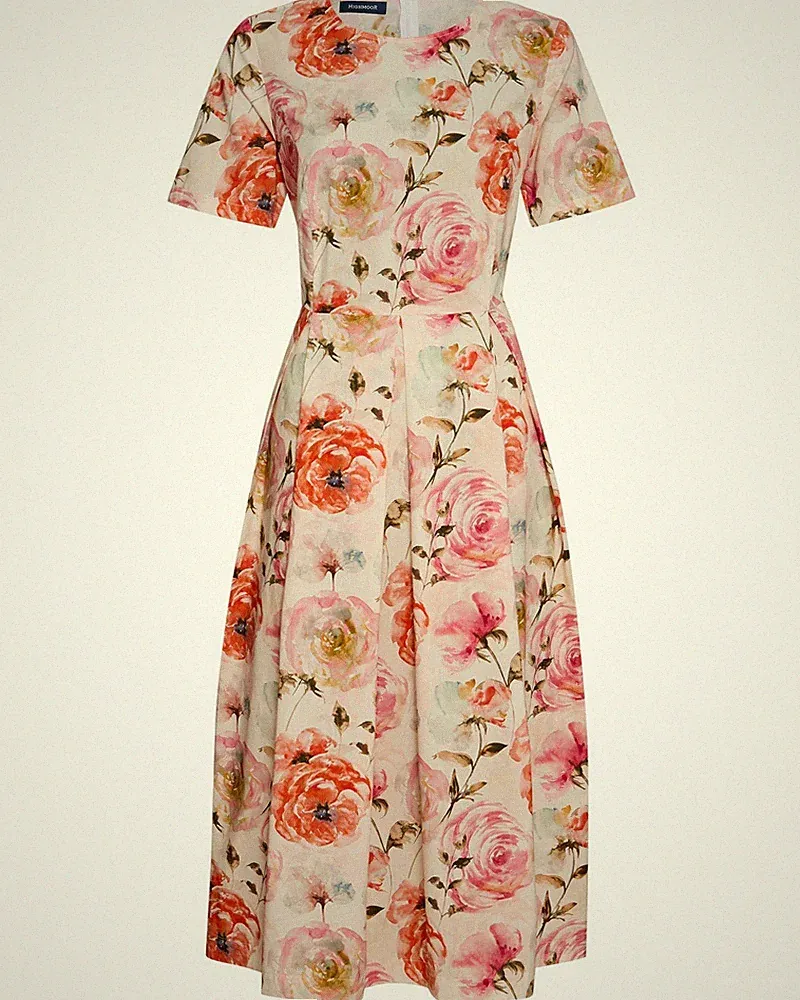 Highmoor Halbarm-Kleid mit Rosendruck midi Etuikleider|Midikleider