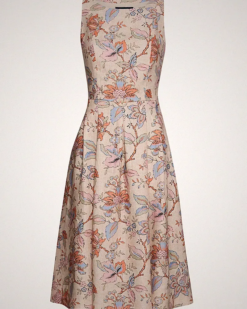 Highmoor Leinenkleid midi Etuikleider|Midikleider Rundhalsausschnitt Kragenlos