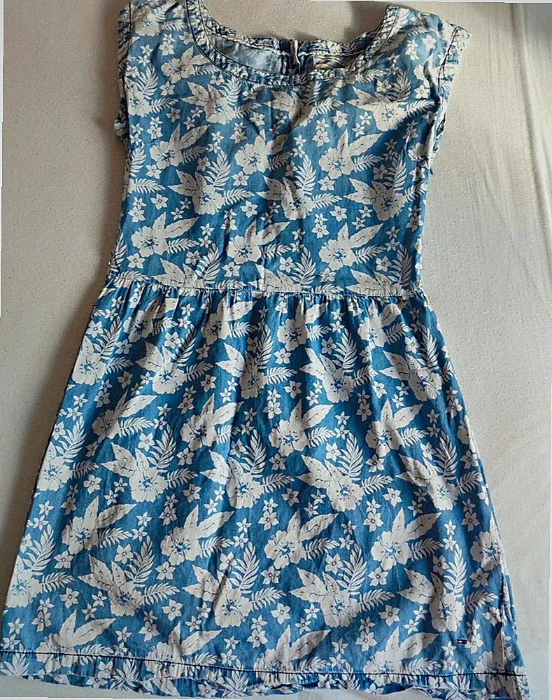 Hilfiger Denim Damen A-Linien-Kleid kurz ärmellos Blumen Blau/Weiß M