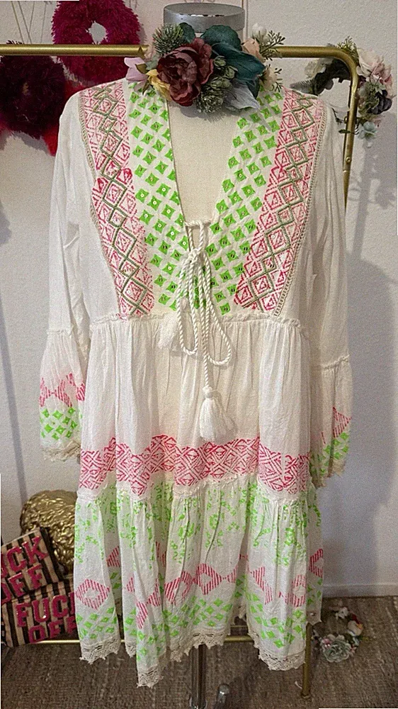 Hippie Tunika Stufen Hängerchen Italy Kleid Ibiza Love Einheitsgröße