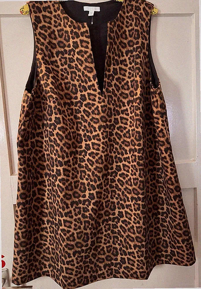 HM H&M H+M Kleid Twillkleid Leo Leopard Stretch Etuikleid A-Linie XL 46 48 50