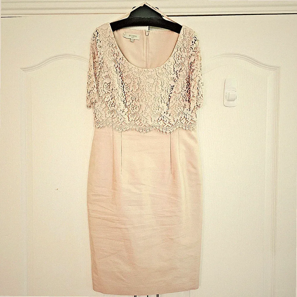 Hobbs Altrosa Kleid Größe 10 Wolle Seide Spitze Anlass Hochzeit Gast Bleistift
