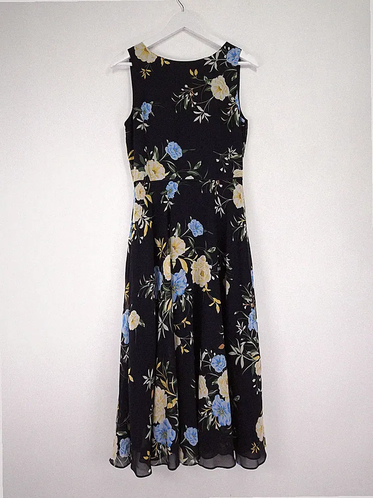 Hobbs Carly Kleid Größe 10 Marine Blumen Chiffon Ärmellos Midi Hochzeitsgast