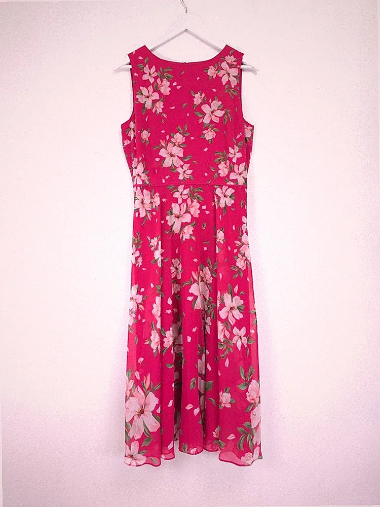 Hobbs Carly Kleid Größe 12 Rosa Blumen Ärmellos Fit Flare Midi Hochzeitsgast