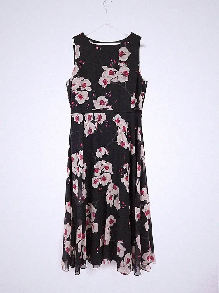 Hobbs Carly Kleid Größe 16 schwarz Blumen Chiffon ärmellos Maxi Hochzeit Gast