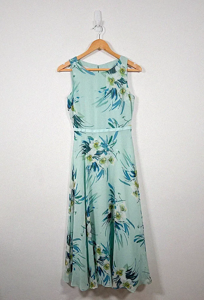 Hobbs Carly Kleid Größe 6 hellblau Midi Anlass formell Hochzeit Gast Blumenmuster