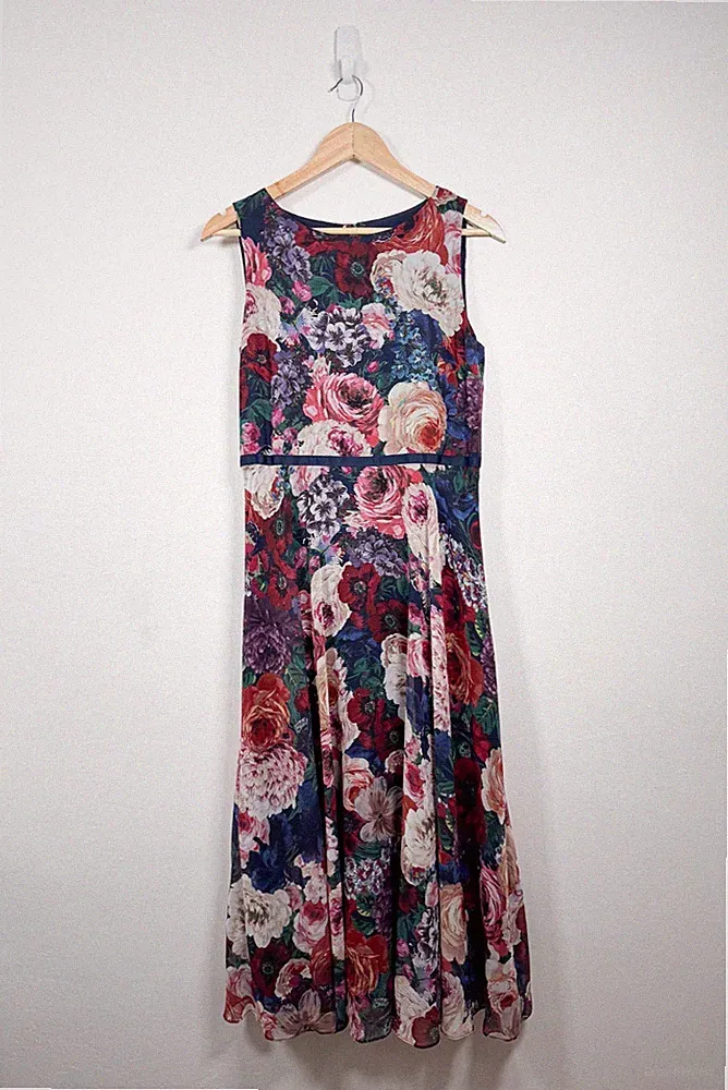 Hobbs Carly Kleid UK 12 Multi Blumen Midi Anlass Formell Hochzeit Gast Cocktail