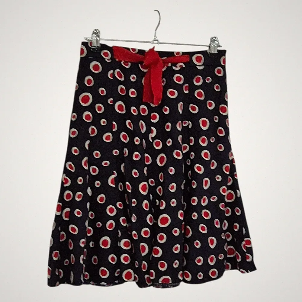 Hobbs Druck A-Linie Rock marineblau rot Midi 100 % Leinen Größe UK 10 Taille zum Binden Damen
