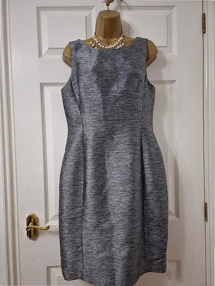 Hobbs Einladungskleid UK 12 grau silber Bleistift Anlass Hochzeit Gast formell