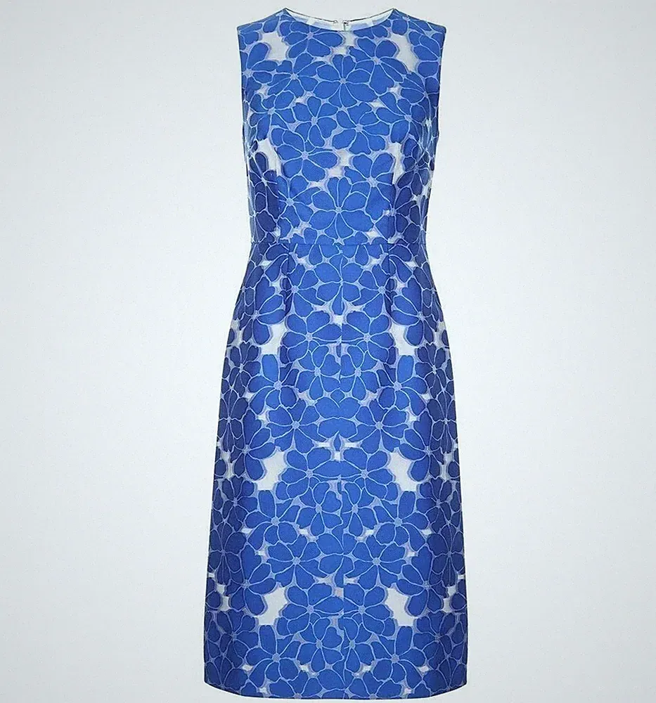 Hobbs Henriette Etuikleid Größe 10 Blau Blumen Organza Knielang UVP 149£