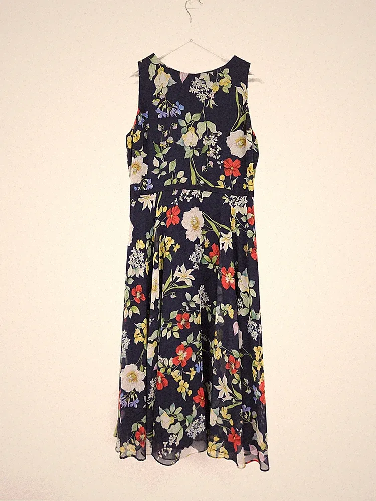 Hobbs Kleid Carly Größe 14 Marine Blumen Chiffon Ärmellos Midi Hochzeitsgast
