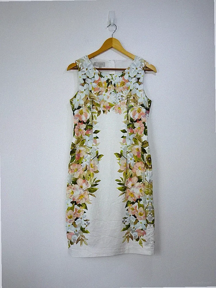 Hobbs Kleid Damen Größe 10 elfenbein grün Blumenmuster Hochzeitsgast Brautmutter