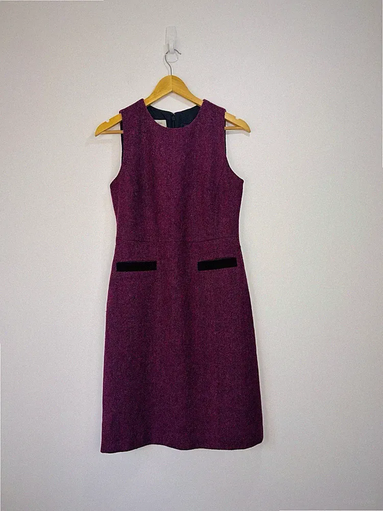 Hobbs Kleid Damen Größe 10 Rosa Fischgrät Tweed Wolle von Moon Trägerkleid Etui