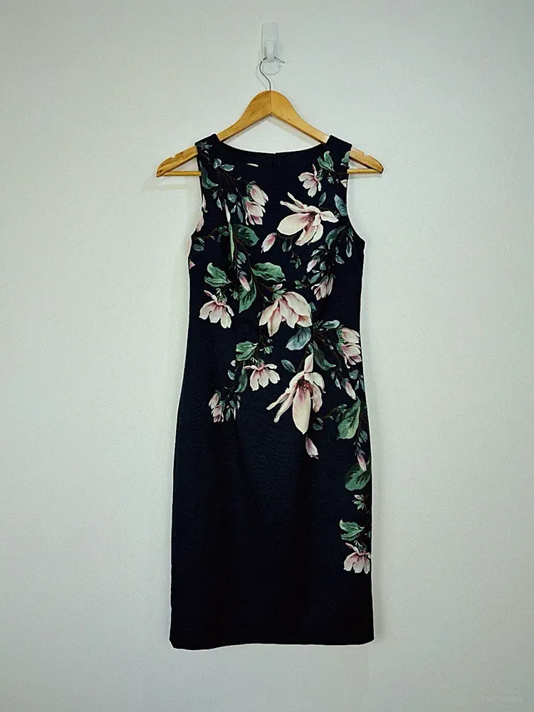 Hobbs Kleid Damen Größe 6 dunkelblau rosa grün Blumenmuster tailliert formell Hochzeitsgast