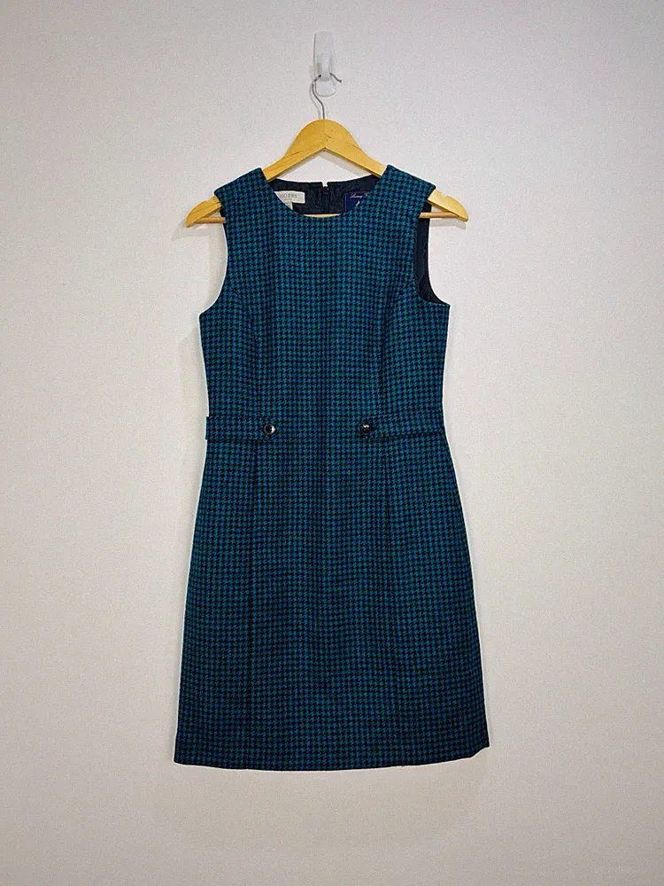Hobbs Kleid Damen Größe 8 Blau Wolle von Moon Hahnentritt Karo Mini Tweed Country
