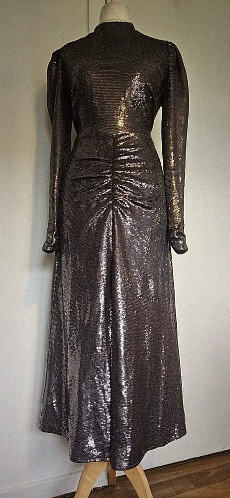 Hobbs Kleid Gr. 14 229£ Pailletten Midi Silber Party Hochzeit Gast Schwarz Glitzer