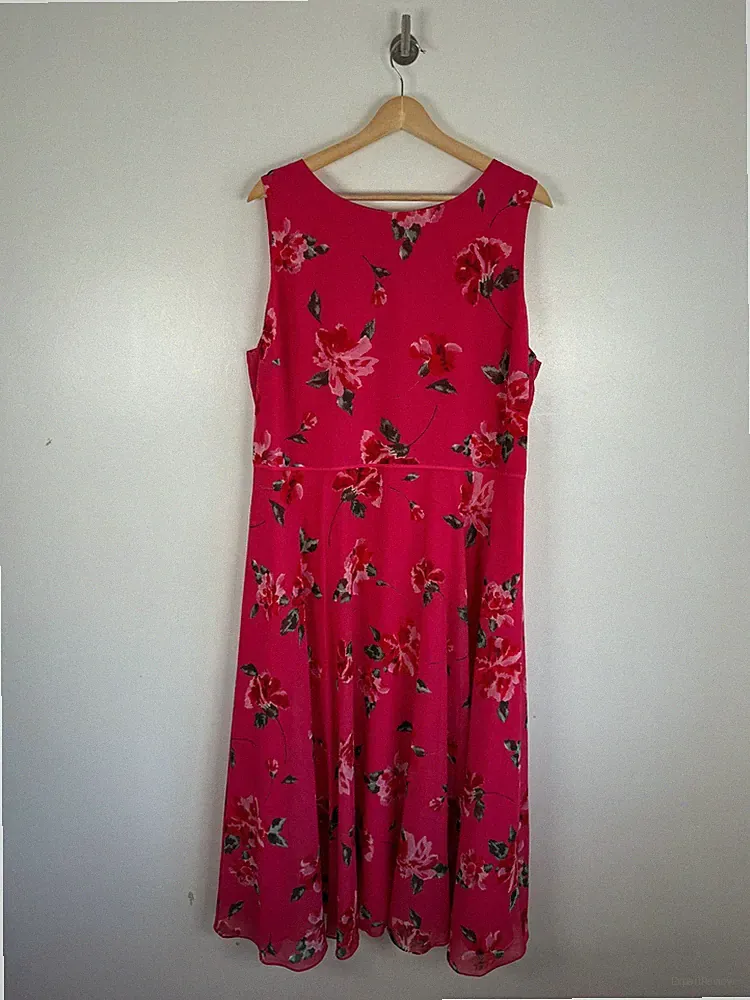 Hobbs Kleid Gr. 20 rosa Blumen Carly Midi lang Anlass Cocktail Hochzeit Gast