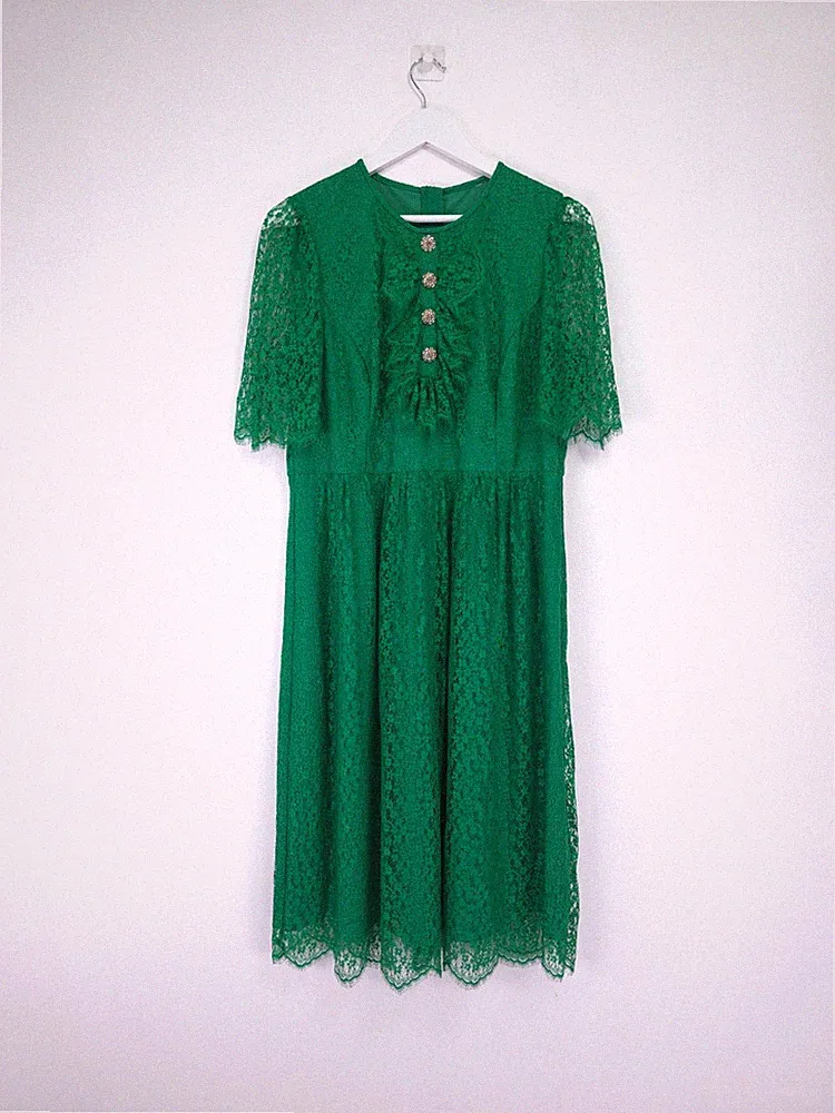 Hobbs Kleid Größe 14 Mallory Spitze Schleife Tee Farngrün Midi Anlass Hochzeit Gast