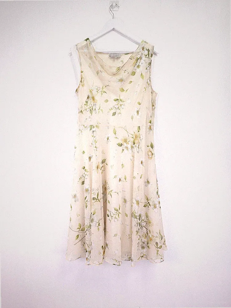 Hobbs Kleid Größe 16 Creme Blumen Wasserfallausschnitt Kirschblüten Midi Hochzeitsgast