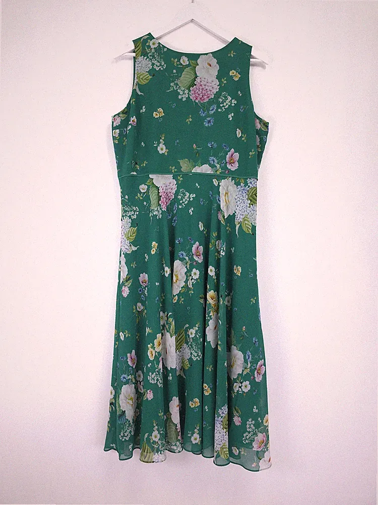 Hobbs Kleid Größe 16 Zierlich Grün Blumen Chiffon Midi Hochzeit Gast Anlass