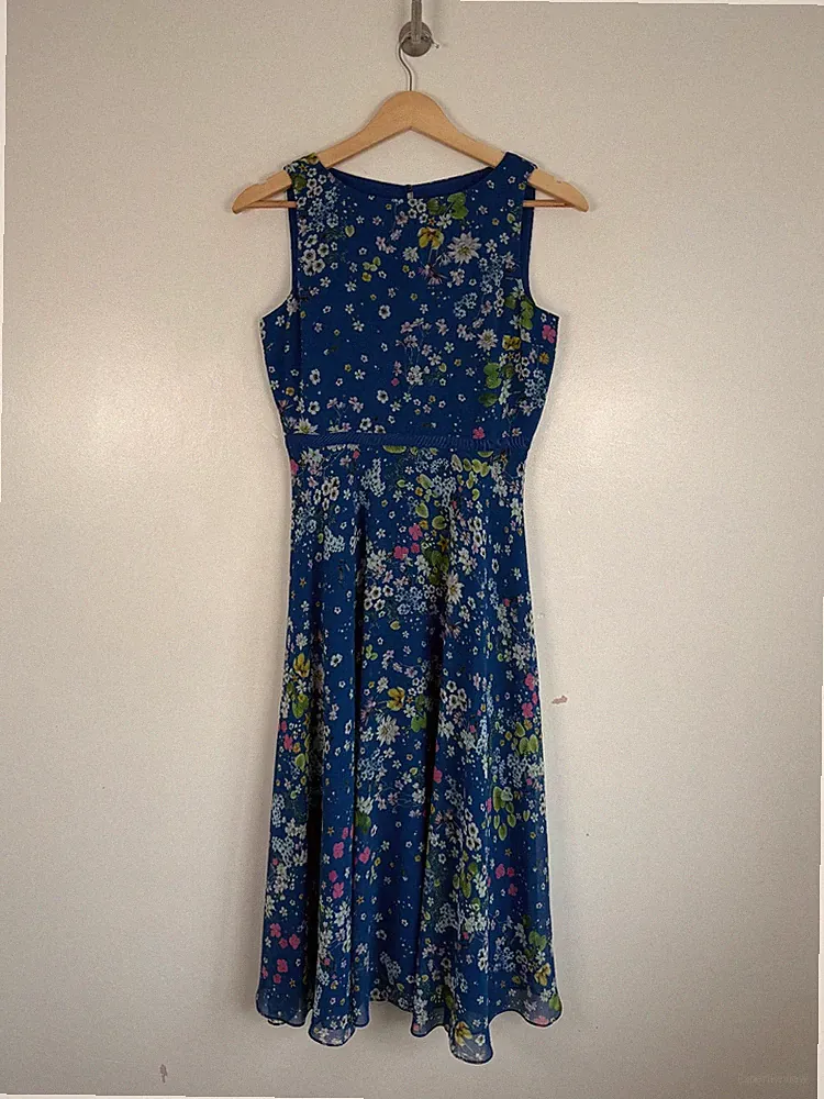 Hobbs Kleid Größe 8 Zierlich Blumen Carly Midi Blau Anlass Cocktail Hochzeit Gast