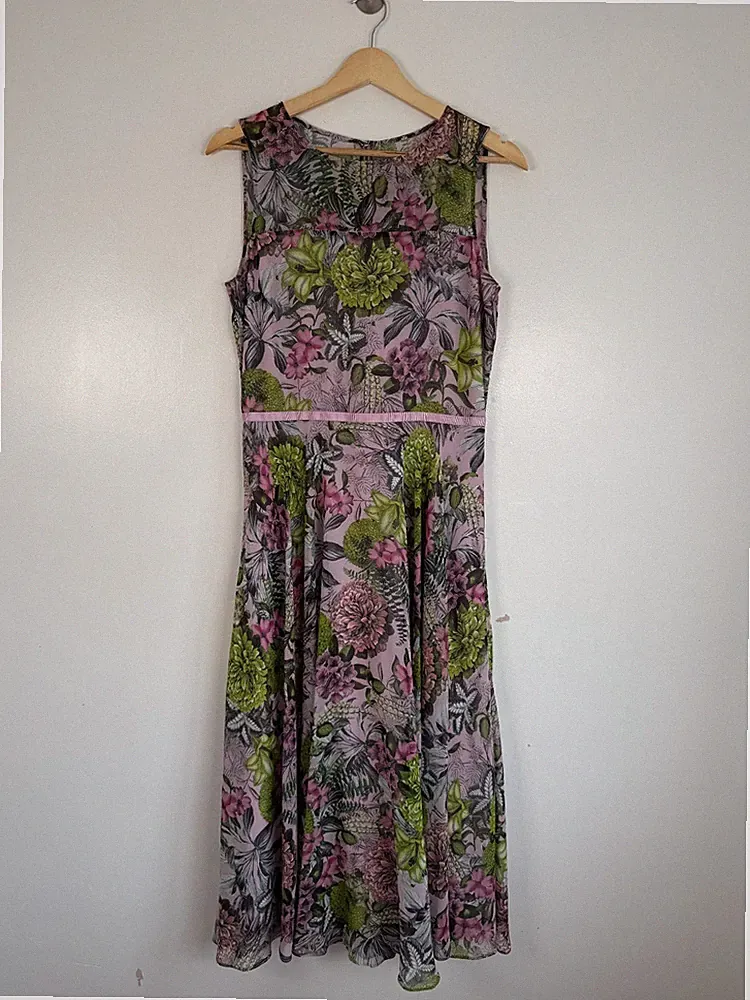 Hobbs Kleid Größe UK 10 Rosa Blumen Midi Anlass Hochzeit Gast Party Smart