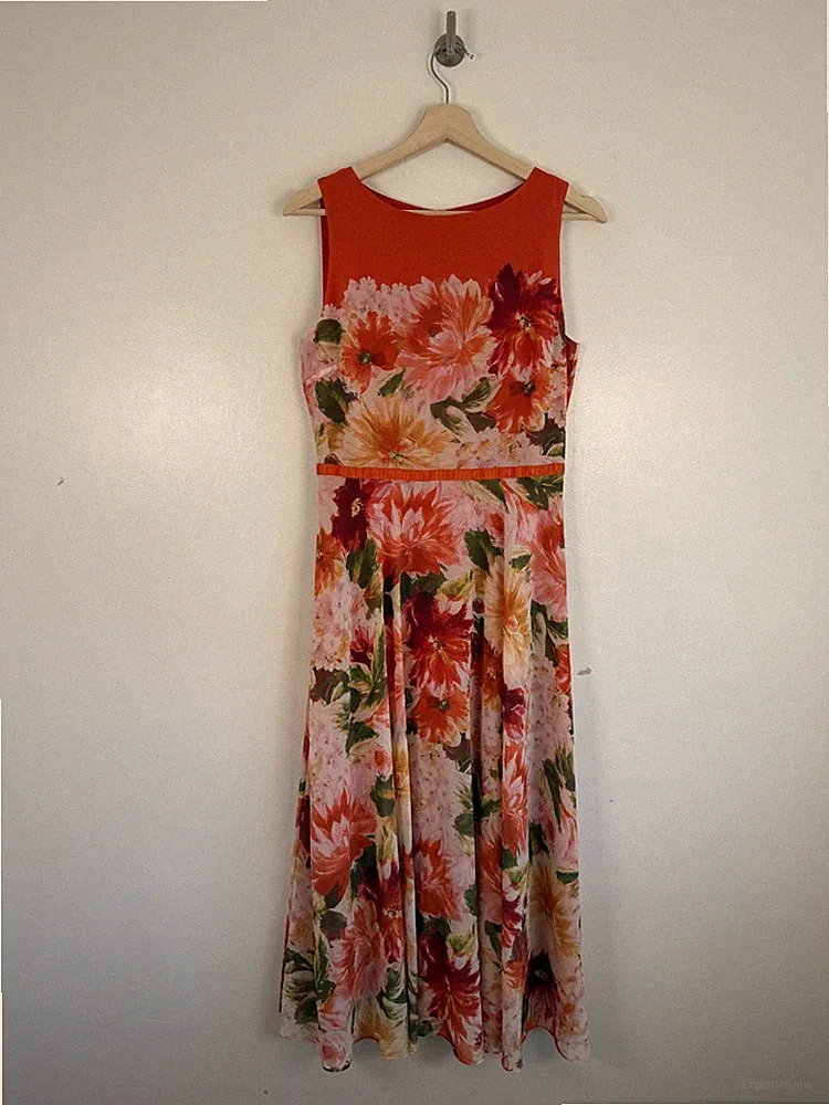 Hobbs Kleid UK 10 Blumen orange Carly Midi lang Anlass Cocktail Hochzeit Gast